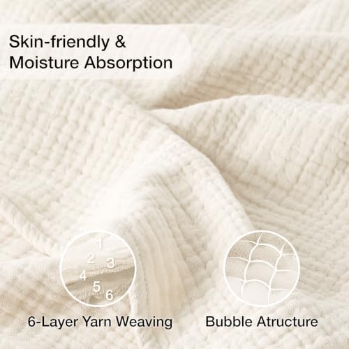 Image of 100% Cotton Muslin Blanket for Adults, 6-Layer, Queen, 90 x 90, Ivory