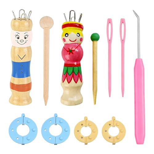 Katyjun Strickliesel Für Kinder 2-teiliges Strick-Starterset mit Webrahmen Für Kinder Handarbeiten aus Holz Kindgerechtes Bastelset mit Strickliesel