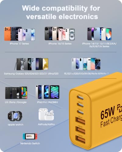 Image of 2-Pack 65W USB C Charger Block, 6-Port Fast Wall Charging Block [3 PD USB-C & 3 QC USB-A] for iPhone 17 16 15 Pro Max, iPad Pro, Galaxy S26 S25, Pixel 10 9, iWatch,Google & More