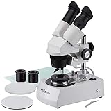 AmScope SE306-PY-DK Binocular Stereo Microscope, WF10x and WF15x Eyepieces, 20X/30X/40X/60X Magnification, 2X and 4X Objectives, Upper and Lower Halogen Lighting, Reversible Black/White Stage Plate, Pillar Stand, 120V