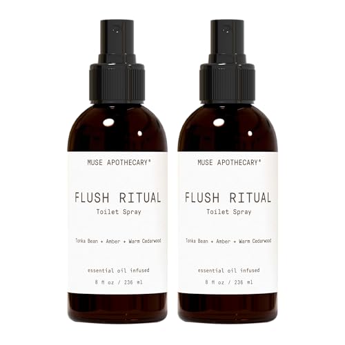 Muse Apothecary Flush Ritual - Aromatic &amp; Refreshing Toilet Spray, Use Before You Go, 8 oz, Infused with Natural Essential Oils - Tonka Bean + Amber + Warm Cedarwood, 2 Pack