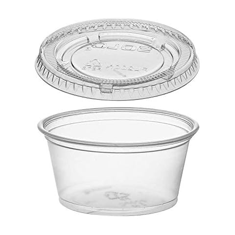 AME D'ESSENCE (125 PACK-2.0oz) Portion Cups with Lids Clear Plastic Condiment Cups Sauce Cups Disposable Souffle Cups Jello Shot Cups Cover