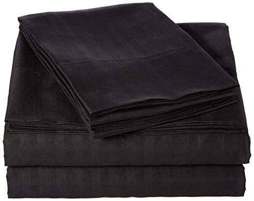 Ruthie's Textile Comfort Linen 300 Thread Count Cotton Dobby Stripe Sheet Set- Assorted Colors/Sizes, King - Black