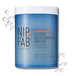 Nip + Fab Glycolic Fix Daily Cleansing Pads XXL – 3% Glycolic Acid AHA Exfoliating Facial Wipes with Hyaluronic Acid for Resurfacing, Brightening & Smoothing, 100 Pads