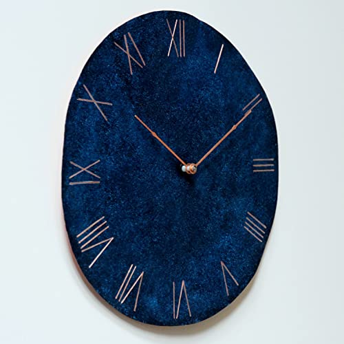 Inthetime 36-Inch Bent Copper Wall Clock Blue Round Large Silent Non-Ticking Unique Handmade - 7Th Wedding Anniversary Gift Idea Rustic Farmhouse Native American Southwest Home Kitchen Art Decor #TOP1
