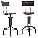 Topower American Industrial - Taburete de bar con respaldo de madera para cocina, comedor, altura ajustable, diseño antiguo, con respaldo totalmente soldado, juego de 2