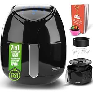 Stillstern Heißluftfritteuse 6,5L mit LED-Touchscreen, 120 Rezepte [Deutsch], 10 Programme, Timer [120Min], Auftauen&Warmhalten, Shake-Funktion, 1800W Air Fryer XXL Friteuse ohne Öl