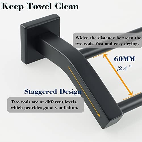 Mooche Towel Rail Wall Mounted Towel Holder SUS304 Stainless Steel Towel Bar 42CM for Bathroom Kitchen, Matte Black Finished, MCGK9009-40-B