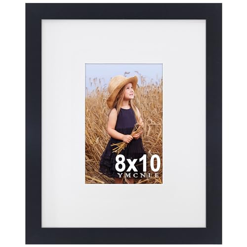 YMCNLE 8x10 Picture Frame, Display 4X6 Picture Frames with Mat or 8x10 without Mat, Wall and Tabletop Display Photo Frames, Black