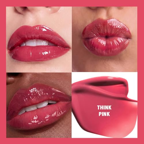 Image of Peptide Lip Conditioner | Hydra Gloss Shine Lip Balm | 4-in-1 for Hydrated, Smooth, Plump & Restored Lips | 11-Hr Hydration | With Peptides, Hyaluronic Acid, & Jojoba Oil | Think Pink | 2.4ml
