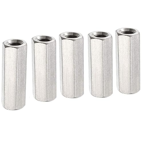 TOCHUN 5pcs M6 X 1.0-Pitch 25mm Length Metric Hex Coupling Nut, 304 Stainless Steel Rod Coupling Nuts, Rod Connectors