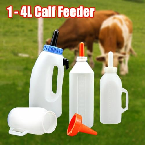 Kalb-Futterflasche mit Silikon-Nippel, 3 L vertikaler Kalbsmilch-Futterspender Stillflasche mit Griff für Kühe Lämmer Bauernhof Viehfütterungsbedarf