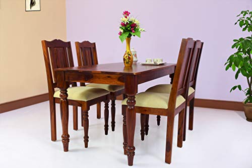 Image of 4 Seater Wooden Dining Table Set | Table Size 51 x 33 x 29 Inches | Chair Size 18 x 18 x 39 Inches | Dining Room Furniture Set with 4 Chairs | Sturdy Construction (Teak Finish)
