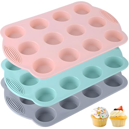 Veszoen Lot de 3 Moule à Muffins en Silicone Anti-adhésif Moule à...