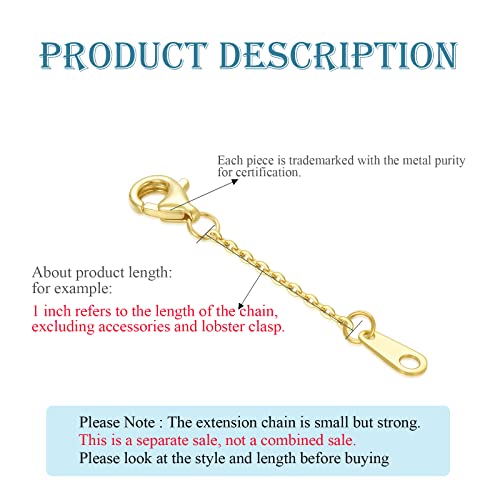 14K Yellow Gold 1" 2" 3" Necklace Bracelet Extender Chain, Durable Strong Removable Chain Extender, Solid Gold Adjustable Extension Chain for Necklace Bracelet Anklet (Style 3-1inch) - Image 3