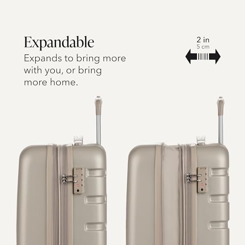 Image of SWISSGEAR Signature Hardside Expandable Carry-On Spinner Luggage, ABS Construction, TSA-Friendly Lock, and Built-In Cupholder, White, 19-Inch, Sand, Carry-On 19-Inch, Signature Hardside Expandable