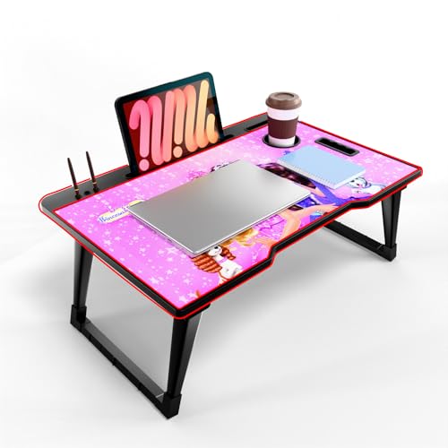 Image of Foldable Wooden Mini Laptop Table for Bed, Study Table with Drawer, Tablet /Mobile Holder for Kids & Adults (COTTED BB)
