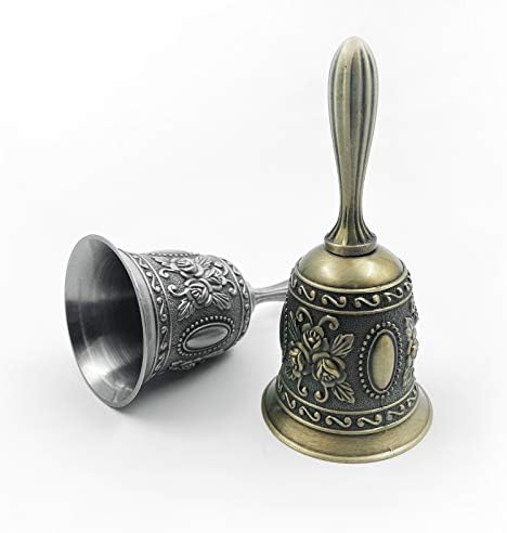 Hand Bell Metal Tone Ring Alarm Hand Hold Service Call Bell Desktop Bell Tea Dinner Bell Game Bell Christmas Bell (silver)