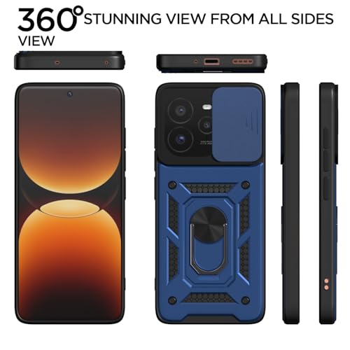 Image of Outlouders Back Cover for Realme GT 7 Pro 5G | D10 Tough Armor 360 Protection Case with Sliding Camera Shield & Ring Holder Stand Bumper Case (Blue)