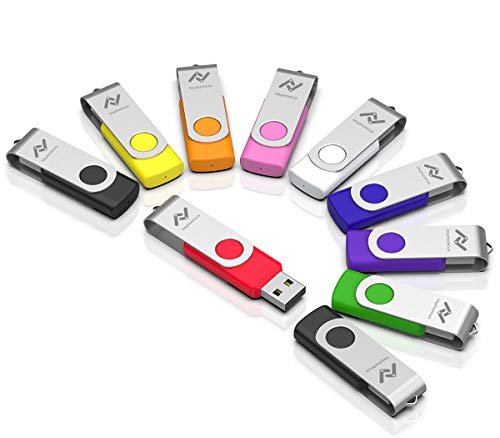 Weekly Top Sale Imphomius 32GB 10 Pack USB 2.0 Flash Drive Thumb Drives with Led Indicator Light 32 GB Swivel Memory Storage Backup Stick with Keychain for Computer /Laptop/PC (Mixed Colors)