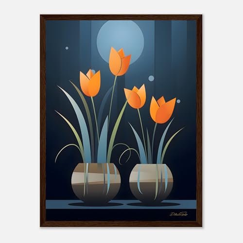 Affiche de fleur bleu marine et orange 30x40 cm tulipe style minimaliste