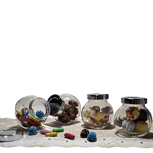 Candy Bonbonglas klar mit Schraubdeckel, 4er Set, Glas kippbar, Vorratsglas Bonboniere für Snacks, Süßigkeiten für die Candy-/Saltybar Cover