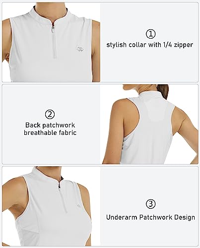 Mofiz Sleeveless Tennis Shirt For Women Quick Dry Lightweight Golf Tops Upf 50+ Zip Up Athletic Polo Shirt Collared Racerback Workout Tank Tops White Xl #TOP2
