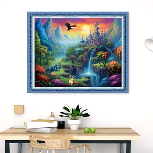 Image of Dimensean Stamped Cross Stitch Kits Full Range of Embroidery Patterns Starter Kits for Beginners Adult DIY Cross Stitches Needlepoint Kits 11CT-Fairyland Castle 16x20 inch