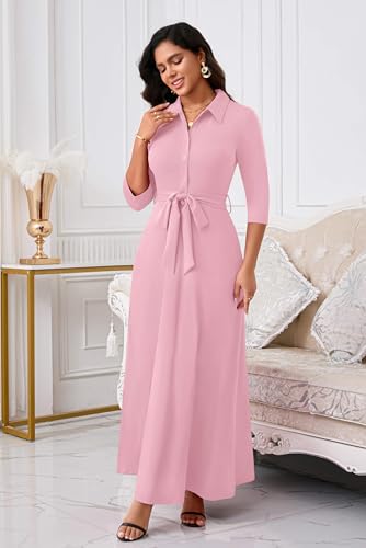 Image of Runwind Women Church Maxi Dresses 3 /4 Sleeve Button Down Print Casual Office Dress African