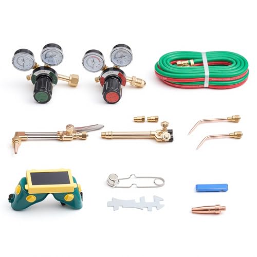 Image of VEVOR Oxygen Acetylene Torch Kit with Check Valves, Gas Welding Cutting Torch Kit, Professional Oxy Acetylene Brazing Set with 15FT Twin-Hose, 2 Cutting Tips, 2 Welding Tips & 2 Precise Regulators