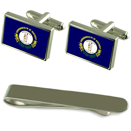 Preisvergleich Produktbild Kentucky Flagge Silber Manschettenknöpfe Krawatten Clip Box Set