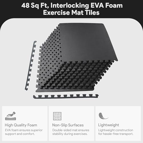 image for BalanceFrom 24x24 Inch EVA Interlocking Foam Exercise Tile Mat – Non