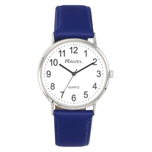 Ravel - Unisex Classic Alltagsuhr mit modernen Zahlen - Analoges Quarzwerk - R0129.26.1 - Blau/Silberton/Weißes Zifferblatt mit Zahlen Ravel - Unisex Classic Alltagsuhr mit modernen Zahlen - Analoges Quarzwerk - R0129.26.1 - Blau/Silberton/Weißes Zifferblatt mit Zahlen