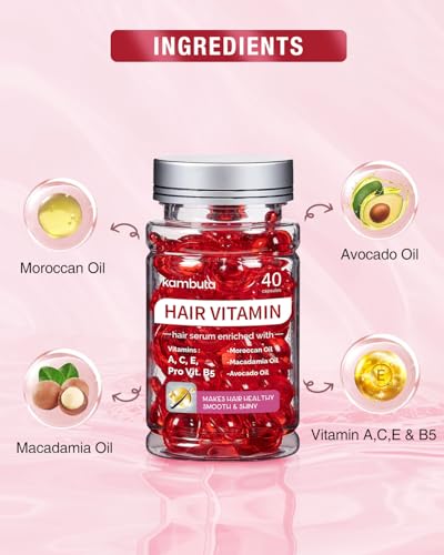 Kambuta Hair Vitamins Serum Oil Capsules: No Rinse Hair Treatment For Frizzy And Dry Damaged - Enriched Vitamin A C E Pro B5 Moroccan Macadamia Avocado Oils - Hair Vitamin Repair For Women Men thumb #1