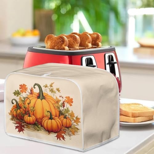Image of Toaster Cover Kitchen Bakeware Protector Fits for Most Standard 4 Slice Toasters, Keep Toaster Free From Dust And Fingerprint Oven Dustproof Cover, Pumpkin Fall Leaf