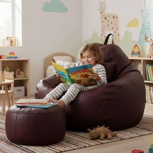 Image of KAM'S LIEU 5XL Bean Bag Combo with Footrest & Cushion | Filled with High Density EPS Beans | Comfortable Sofa for Living Room & Bedroom | 6 Months Warranty, Color- (Maroon, 5XL, Classic)