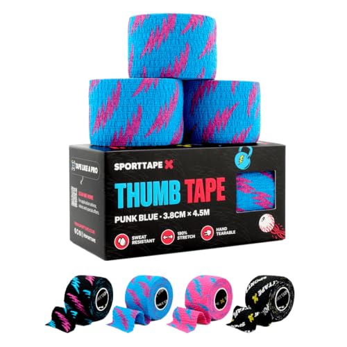 SPORTTAPE 3 rotoli nastro pollice sollevamento pesi - Blu |