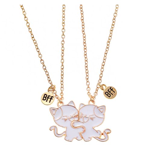 Pack of 2 Friendship Necklaces Cats Pendants Necklace Adjustable Chain Necklace Alloy Texture Neck Jewelry for Daily3