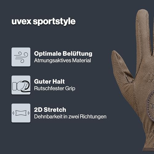 Uvex Sportstyle - dehnbarer Reithandschuh für Damen und Herren - exzellenter Grip & strapazierfähig - touchscreenfähig - Braun - 7.5