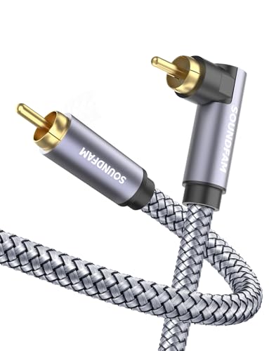 90 Degree Subwoofer Cable 1.6ft/0.5M,Right Angle RCA Cable Male to Male for Subwoofer，Amplifier-Grey