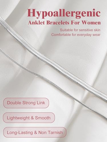 Image of FOCALOOK 14K Gold Plated Anklets for Women Waterproof Plus Size Ankle Bracelet 8.5-10.5 Inch Adjustable Mariner /Figaro /Flat Snake /Cuban Link Chain Anklet Jewelry for Summer Beach Holiday