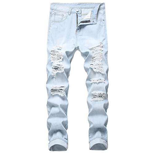 Jeans for Men Fashion Y2k Patchwork Shabby Fade Design Classic Belt Waist Denim Pants Men Ripped Straight Leg Jeans