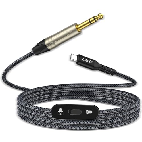 J&D Cavo Audio Stereo TRS USB C a 6,35 mm, Cavo 2 in 1 con Pulsante di Commutazione, Supporta Registrazione e Riproduzione, Compatibile con iPhone 15/16, MacBook, iPad, Nero, 2 M