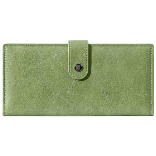 Image of Wallets for Women Slim Thin Soft Leather RFID Blocking Credit Card Holder Bifold Long Ladies Wallet Clutch, B04-green, 7.56 inchL x 3.66 inchW x 0.71 inchH, Modern