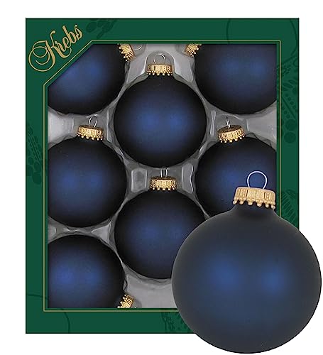 Krebs Glas Lauscha - Weihnachtsdekoration/Christbaumschmuck aus Glas - Unifarbende Kugeln Mitternachtsdunst - Menge: 8 Stück - Farbe: Satin-Dunkelblau - Größe: ca. 7 cm
