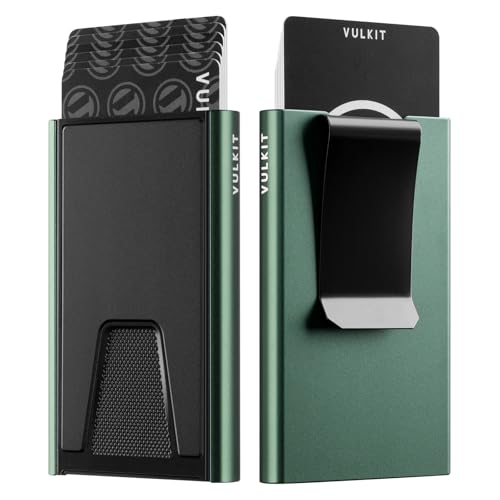 Image of VULKIT Credit Card Holder RFID Blocking with Money Clip, Slim Aluminum POP UP Wallet for Men, Green