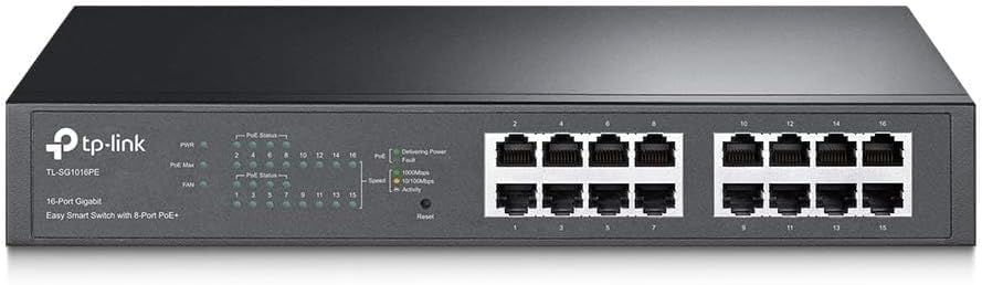 Image of TP-Link TL-SG1016PE | 16 Port Gigabit PoE Switch | Easy Smart Managed | 8 PoE+ Ports @150W | Plug & Play | Sturdy Metal w / Shielded Ports | QoS, Vlan, IGMP & LAG, Free Expert Help (Pack of 8)