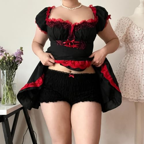 Image of Yuemengxuan Women Y2k Ruffle Shorts Ruched Plaid Shorts Micro Shorts Pajama Bottoms Y2k Cute Fairy Lace Edge Pettipants