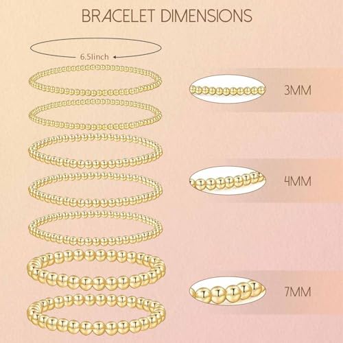7PCS Layered Beaded Bracelets Set for Women Trendy Stretch Elastic Round Ball Beads Bangles Boho Chunky Gold Stackable Bracelets Dainty Jewelry for Gifts3