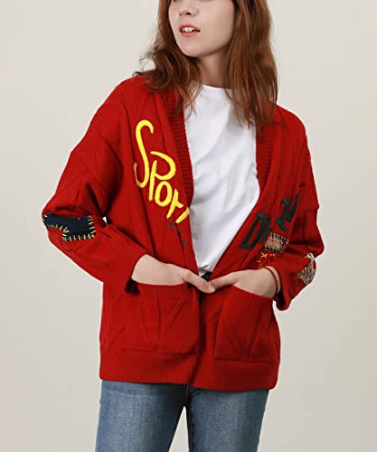 Image of yoeasy Women's Embroidery V Neck Knit Cardigan Sweater Loose Open Front Button Down Long Sleeve Sweater